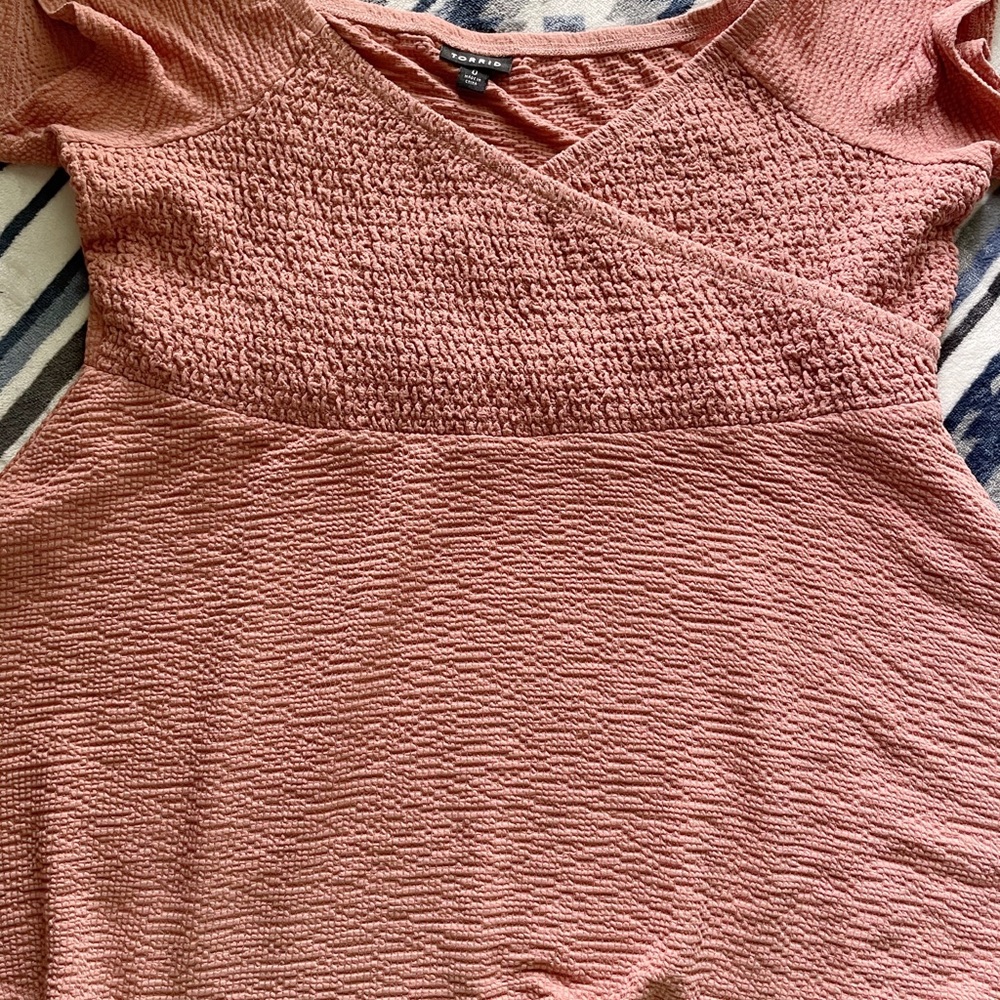 Torrid 0 Smocked Off Shoulder Babydoll Dusty Pink - Picture 6 of 6